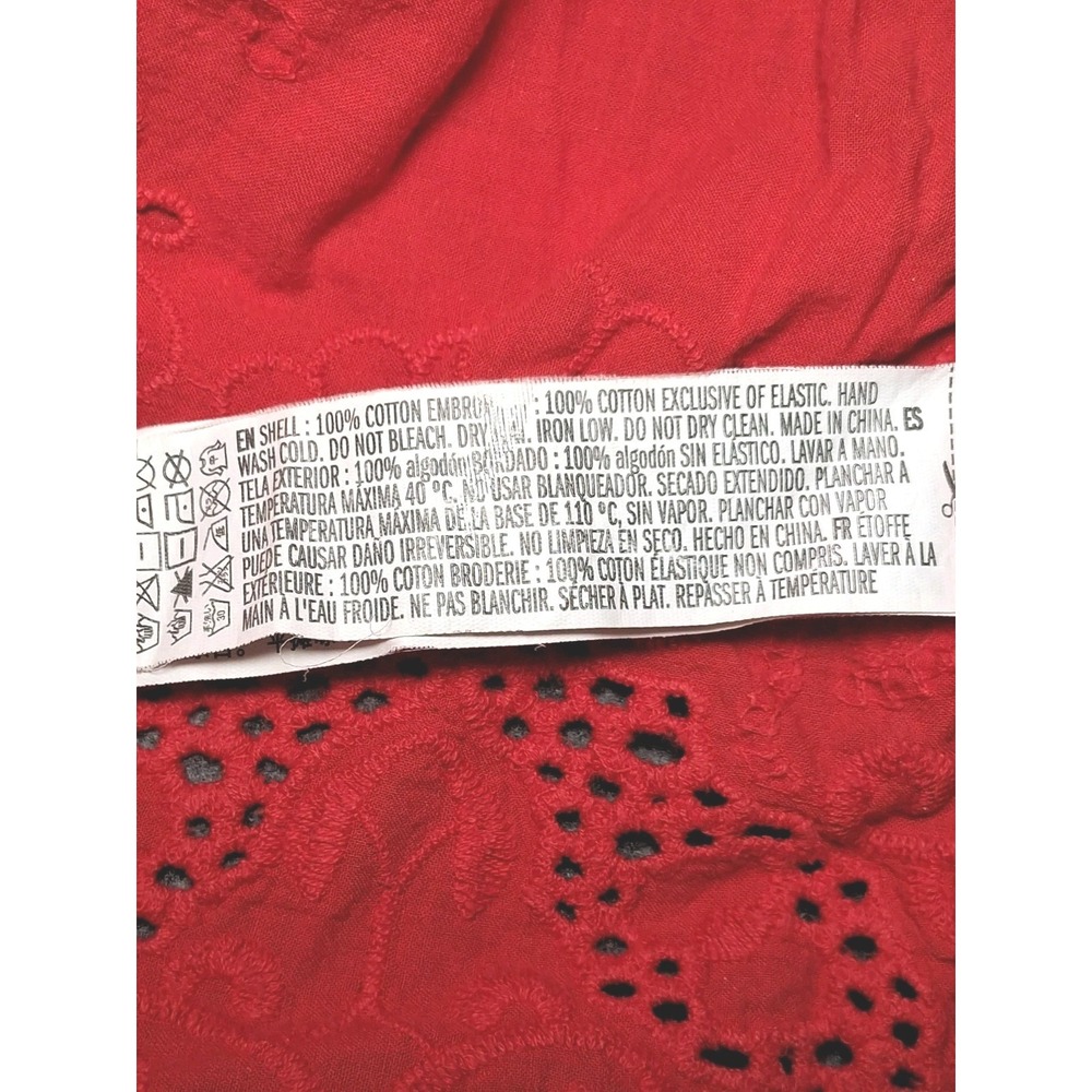 (2) F21 Off Shoulder Top Cotton Eyelet Embroidered Blouse Bright Red & Ice Blue - Picture 6 of 12